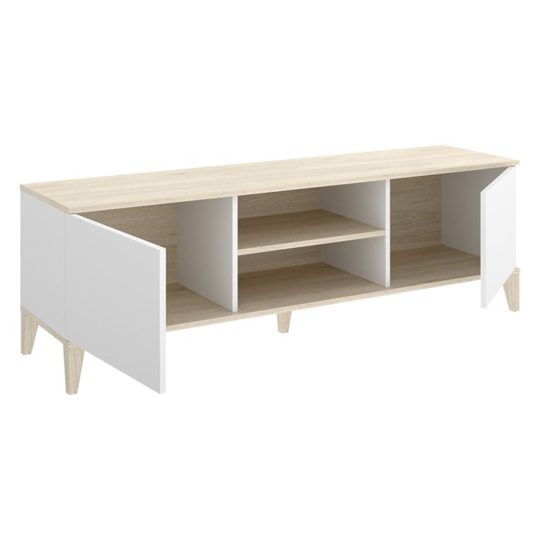 Mobile Porta tv Bianco Marrone Rovere 5 Ripiani 2 Ante 40x150x48h cm, con Piedini - Altus
