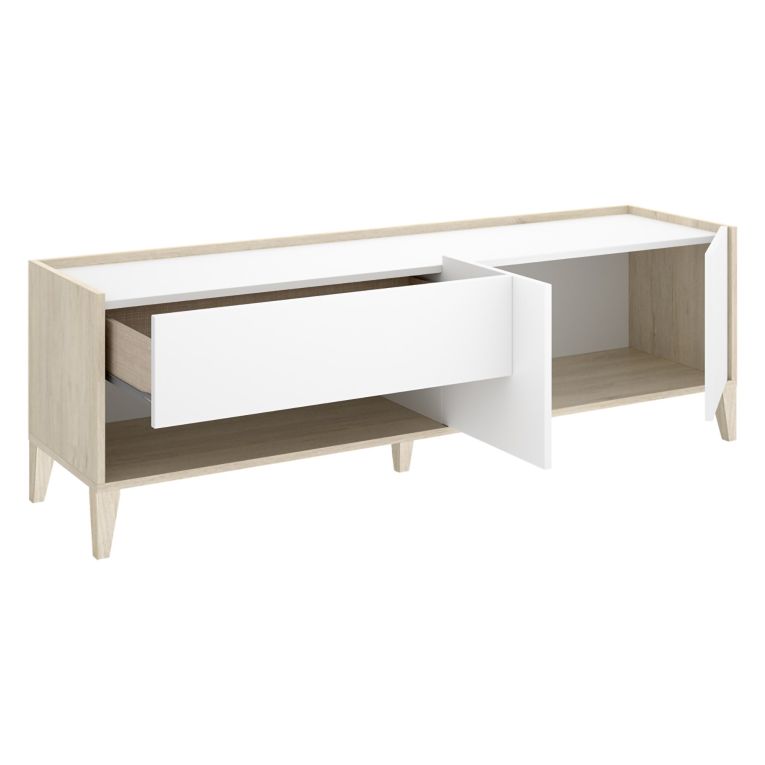Mobile Porta tv Bianco Marrone Rovere Chiaro Modulabile un Cassetto 39x150x50h cm, 2 Ripiani - Willits