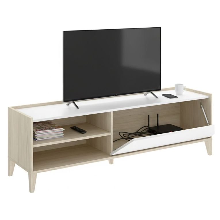 Mobile Porta tv Bianco Marrone Rovere Modulabile 3 Ripiani 43x155x50h cm, Un'anta - Woodland
