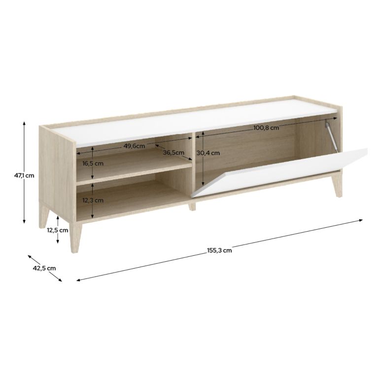 Mobile Porta tv Bianco Marrone Rovere Modulabile 3 Ripiani 43x155x50h cm, Un'anta - Woodland