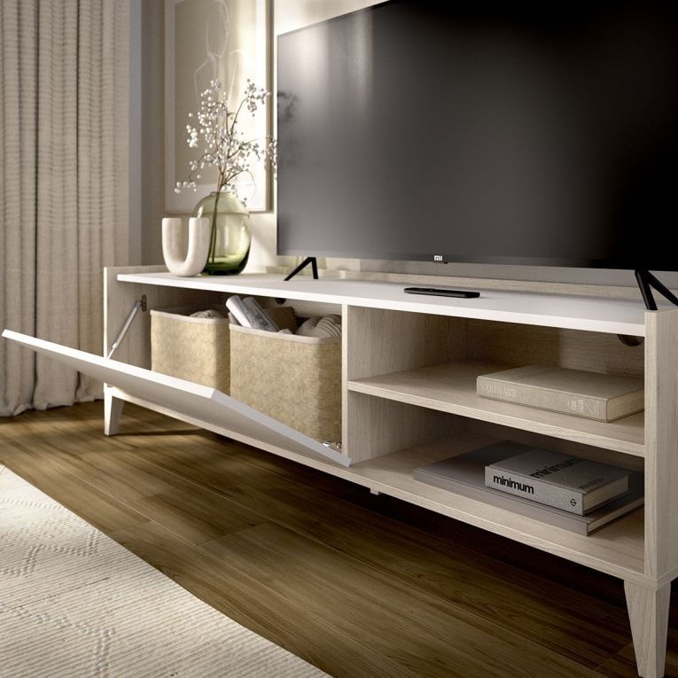 Mobile Porta tv Bianco Marrone Rovere Modulabile 3 Ripiani 43x155x50h cm, Un'anta - Woodland