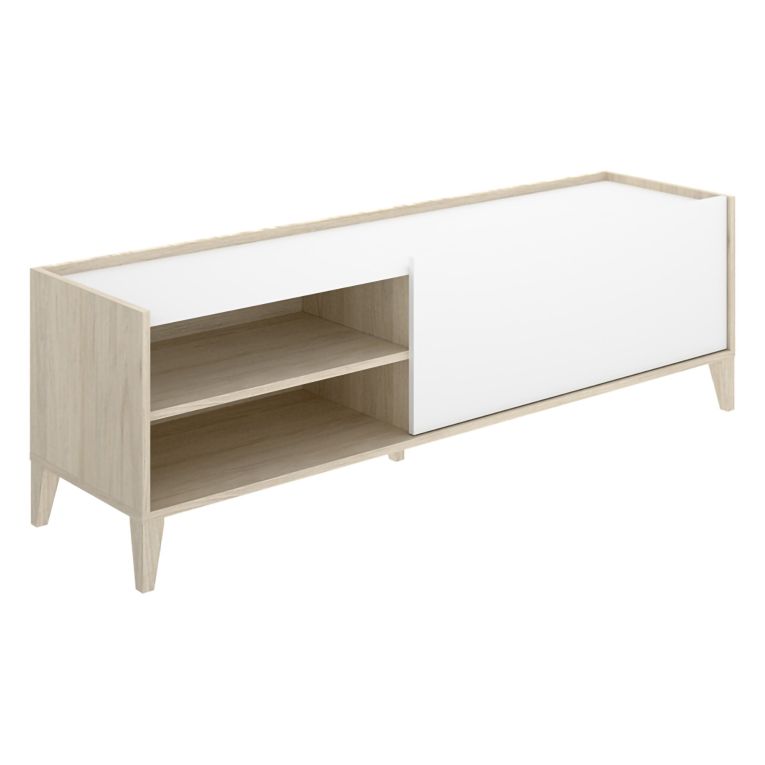 Mobile Porta tv Bianco Marrone Rovere Modulabile 3 Ripiani 43x155x50h cm, Un'anta - Woodland