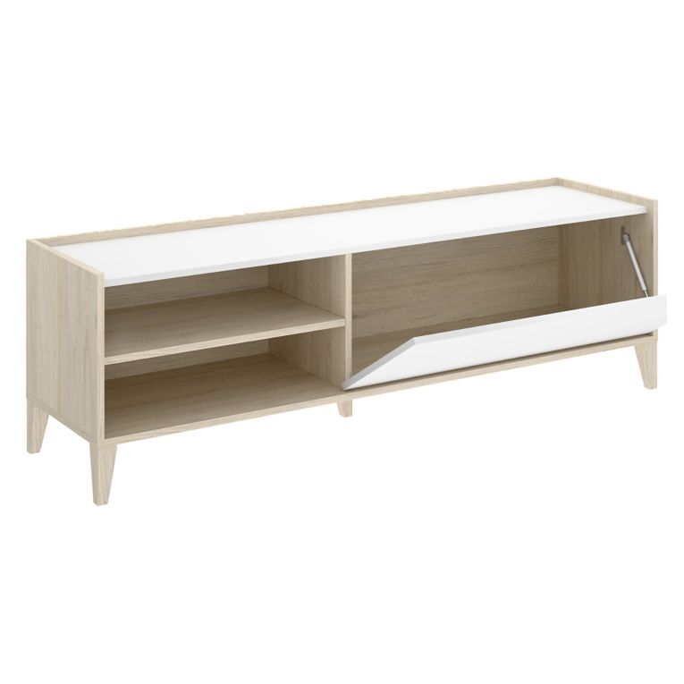 Mobile Porta tv Bianco Marrone Rovere Modulabile 3 Ripiani 43x155x50h cm, Un'anta - Woodland
