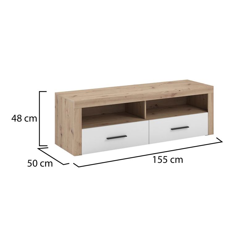 Mobile Porta tv Bianco Marrone Rovere Nodi 2 Cassetti 3 Ripiani 155x50x48h cm, 2 Vani - Lilazafa