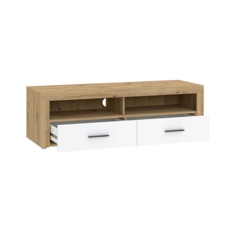 Mobile Porta tv Bianco Marrone Rovere Nodi 2 Cassetti 3 Ripiani 155x50x48h cm, 2 Vani - Lilazafa