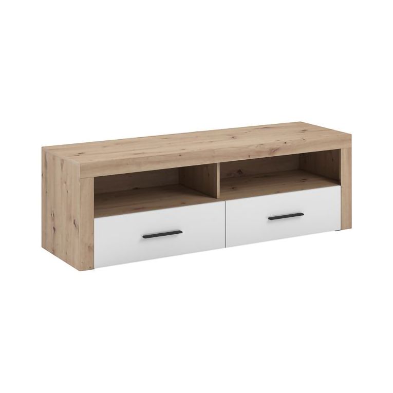 Mobile Porta tv Bianco Marrone Rovere Nodi 2 Cassetti 3 Ripiani 155x50x48h cm, 2 Vani - Lilazafa