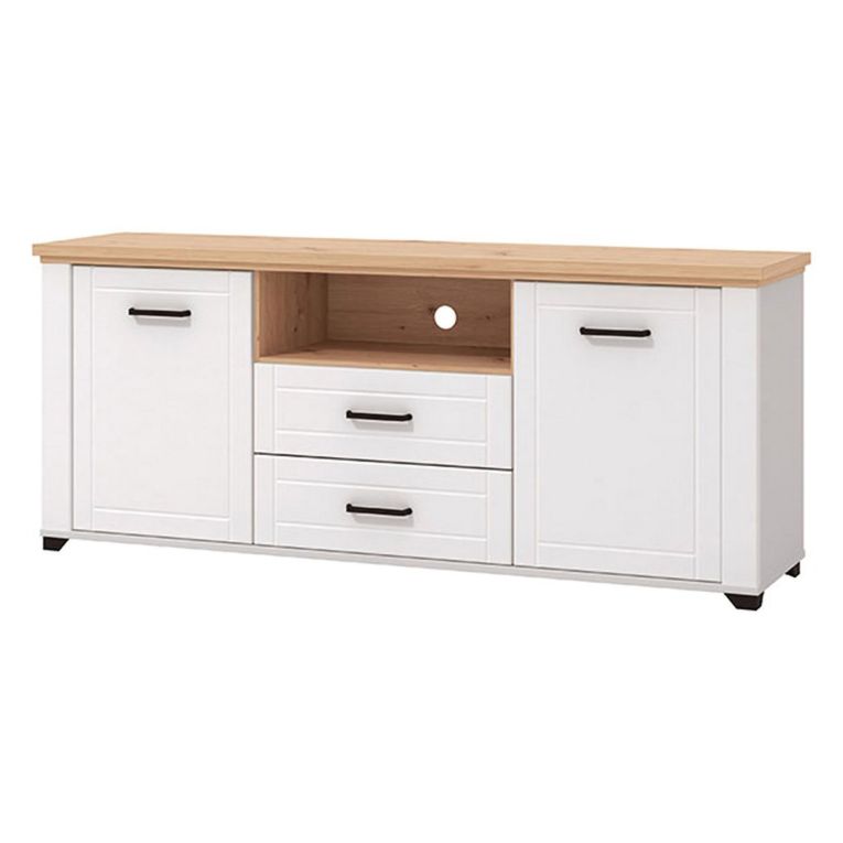 Mobile Porta tv Bianco Marrone Rovere Nodi 2 Cassetti 4 Ripiani 161x41x66.5h cm, 2 Ante - Rotondi