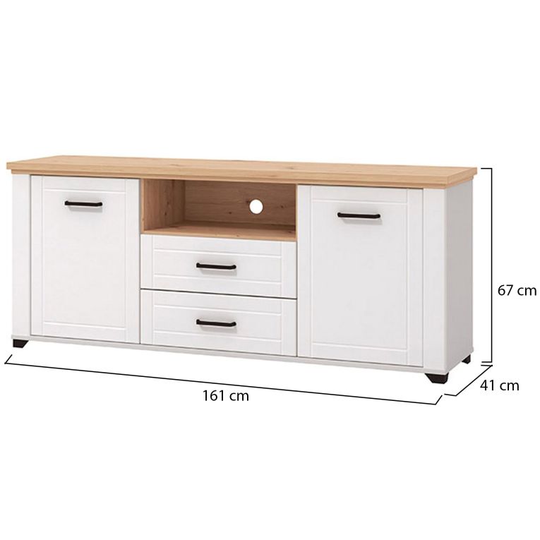 Mobile Porta tv Bianco Marrone Rovere Nodi 2 Cassetti 4 Ripiani 161x41x66.5h cm, 2 Ante - Rotondi