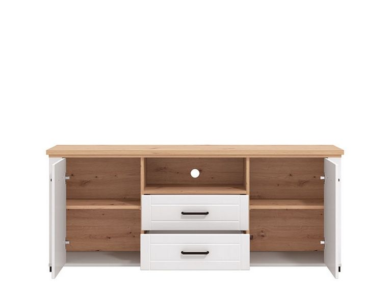 Mobile Porta tv Bianco Marrone Rovere Nodi 2 Cassetti 4 Ripiani 161x41x66.5h cm, 2 Ante - Rotondi