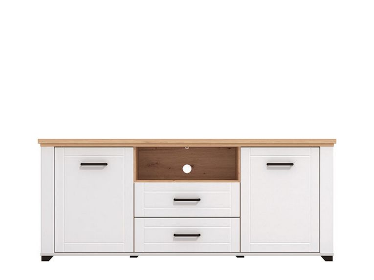 Mobile Porta tv Bianco Marrone Rovere Nodi 2 Cassetti 4 Ripiani 161x41x66.5h cm, 2 Ante - Rotondi