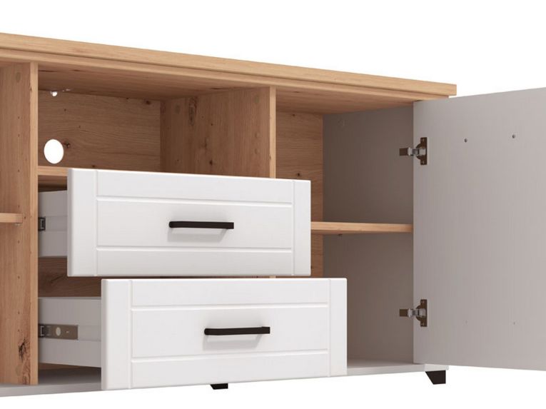 Mobile Porta tv Bianco Marrone Rovere Nodi 2 Cassetti 4 Ripiani 161x41x66.5h cm, 2 Ante - Rotondi