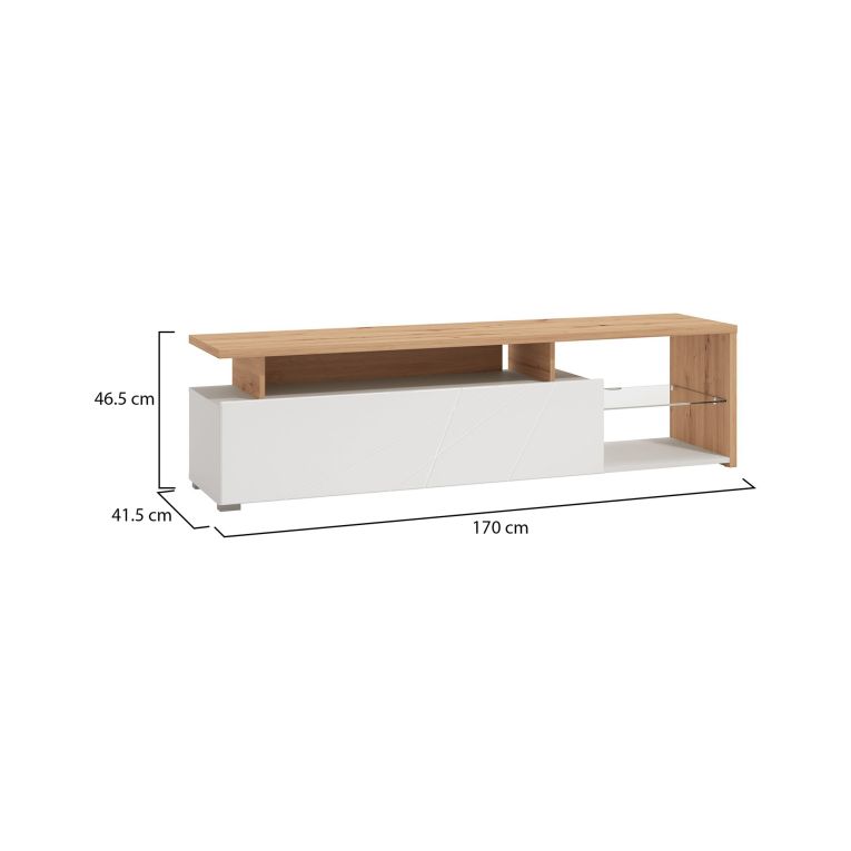 Mobile Porta tv Bianco Marrone Rovere Nodi Cassetti 3 Ripiani 170x41.5x46.5h cm, Un'anta - Induno