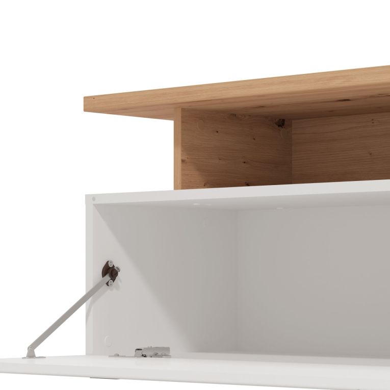 Mobile Porta tv Bianco Marrone Rovere Nodi Cassetti 3 Ripiani 170x41.5x46.5h cm, Un'anta - Induno