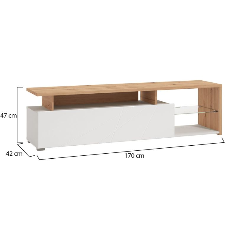 Mobile Porta tv Bianco Marrone Rovere Nodi Cassetti 3 Ripiani 170x41.5x46.5h cm, Un'anta - Induno