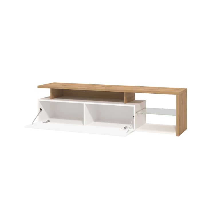 Mobile Porta tv Bianco Marrone Rovere Nodi Cassetti 3 Ripiani 170x41.5x46.5h cm, Un'anta - Induno