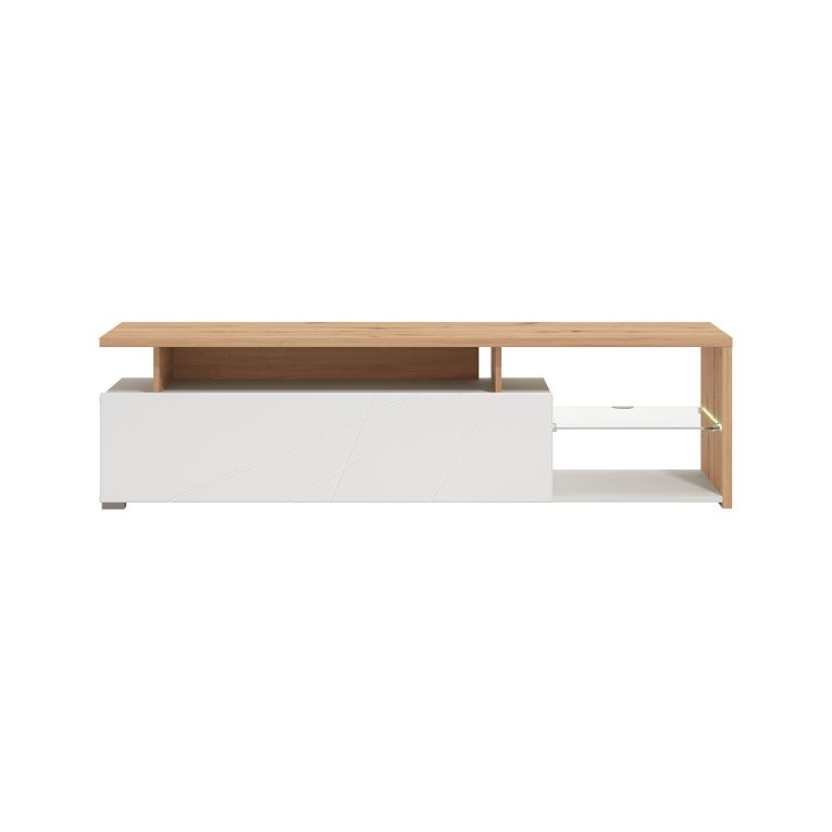 Mobile Porta tv Bianco Marrone Rovere Nodi Cassetti 3 Ripiani 170x41.5x46.5h cm, Un'anta - Induno