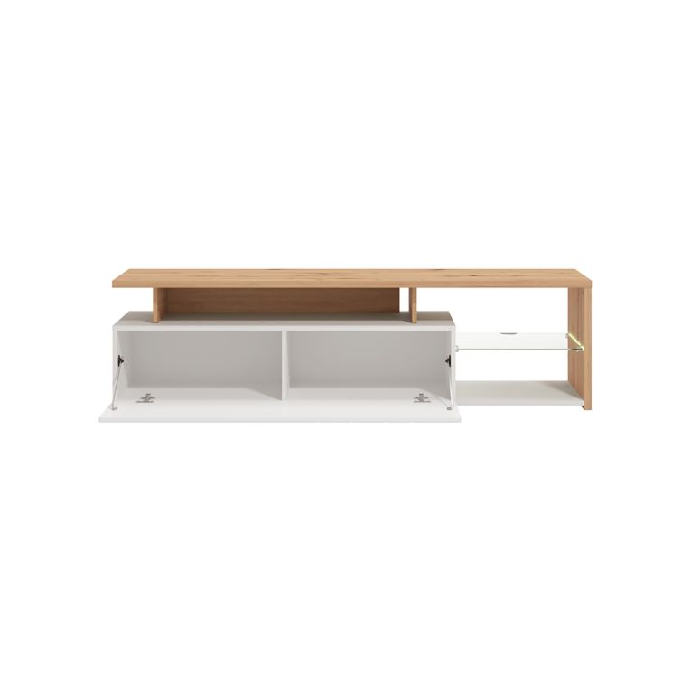 Mobile Porta tv Bianco Marrone Rovere Nodi Cassetti 3 Ripiani 170x41.5x46.5h cm, Un'anta - Induno