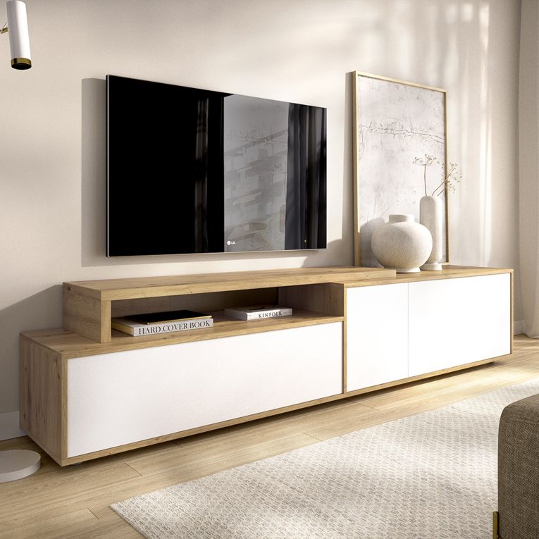 Mobile Porta tv Bianco Marrone Rovere Nodi Modulabile 5 Ripiani 40x185x47h cm, 3 Ante - Benton