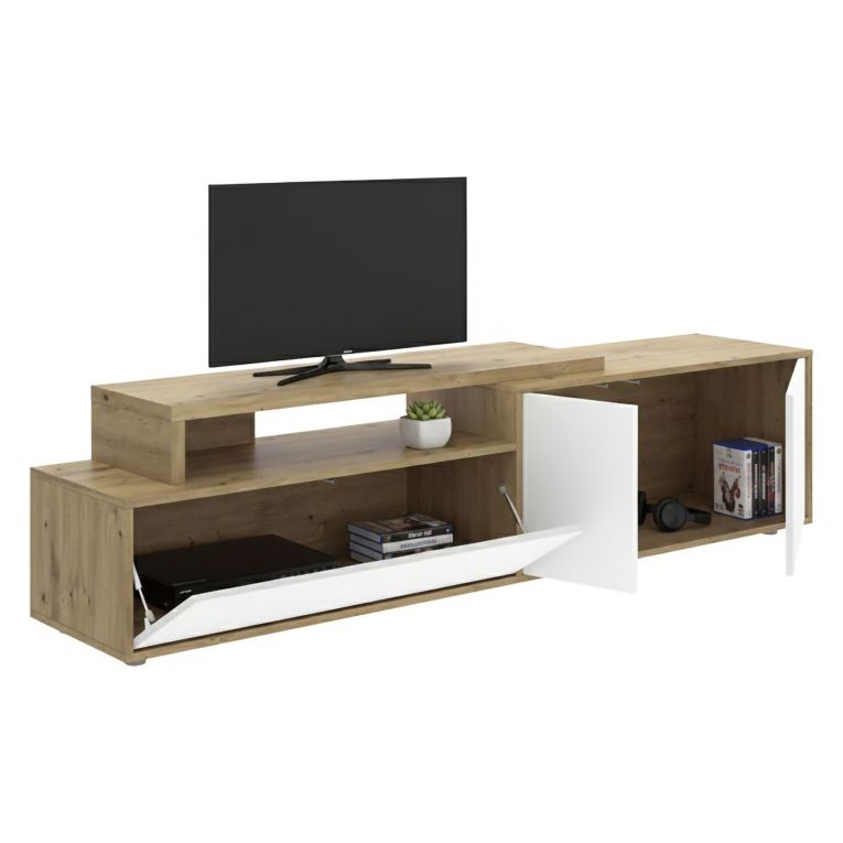 Mobile Porta tv Bianco Marrone Rovere Nodi Modulabile 5 Ripiani 40x185x47h cm, 3 Ante - Benton