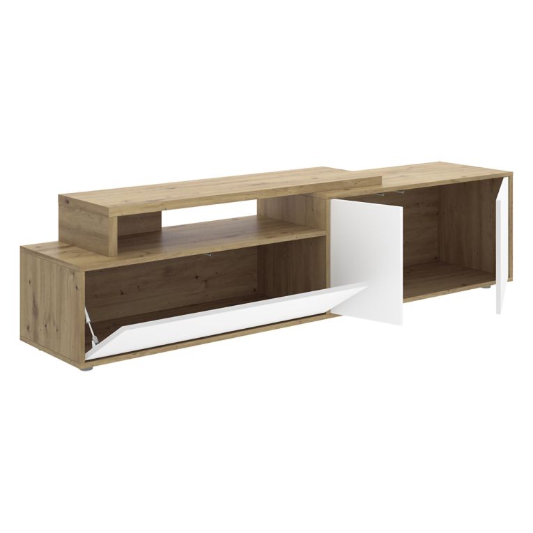 Mobile Porta tv Bianco Marrone Rovere Nodi Modulabile 5 Ripiani 40x185x47h cm, 3 Ante - Benton
