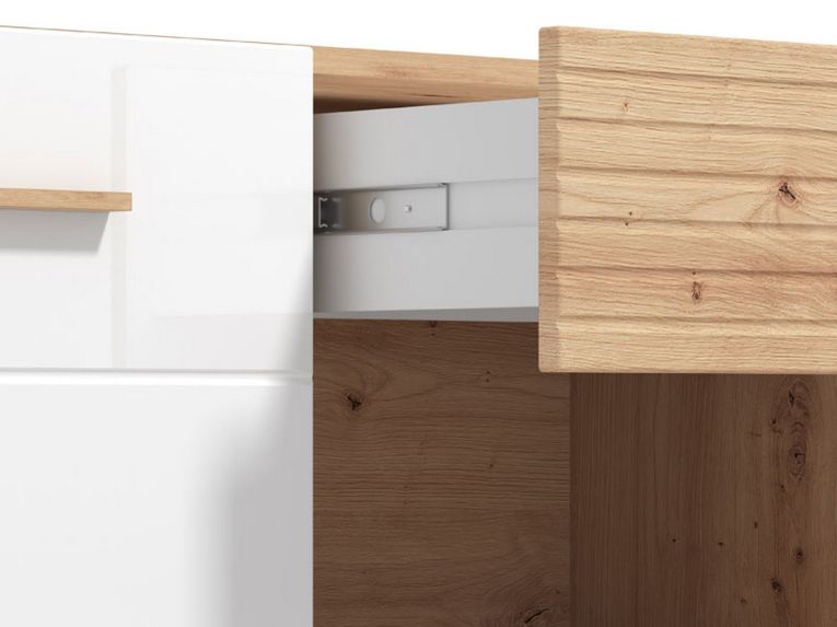 Mobile Porta tv Bianco Marrone Rovere Nodi un Cassetto un Ripiano 147.5x41.5x49h cm, 2 Ante - Morengo