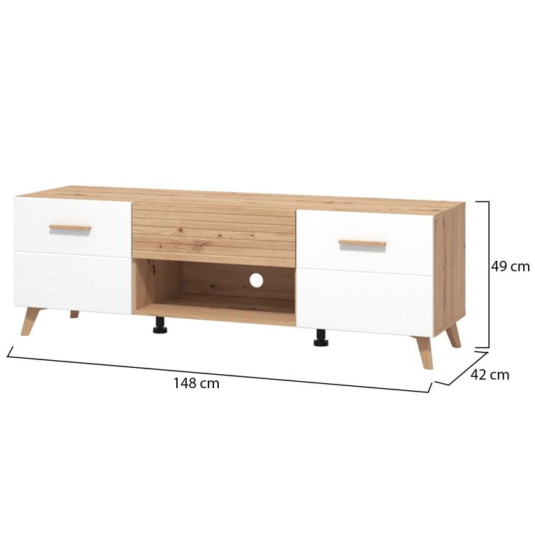 Mobile Porta tv Bianco Marrone Rovere Nodi un Cassetto un Ripiano 147.5x41.5x49h cm, 2 Ante - Morengo