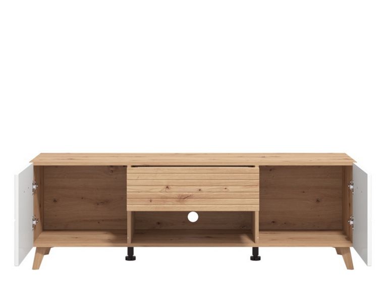 Mobile Porta tv Bianco Marrone Rovere Nodi un Cassetto un Ripiano 147.5x41.5x49h cm, 2 Ante - Morengo
