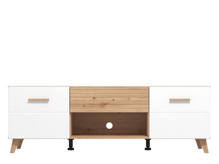 Mobile Porta tv Bianco Marrone Rovere Nodi un Cassetto un Ripiano 147.5x41.5x49h cm, 2 Ante - Morengo