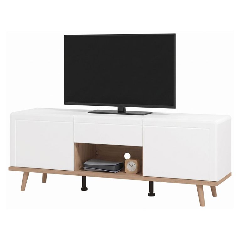 Mobile Porta tv Bianco Marrone Rovere Nodi un Cassetto un Ripiano 154x40x55h cm, 2 Ante - Stra