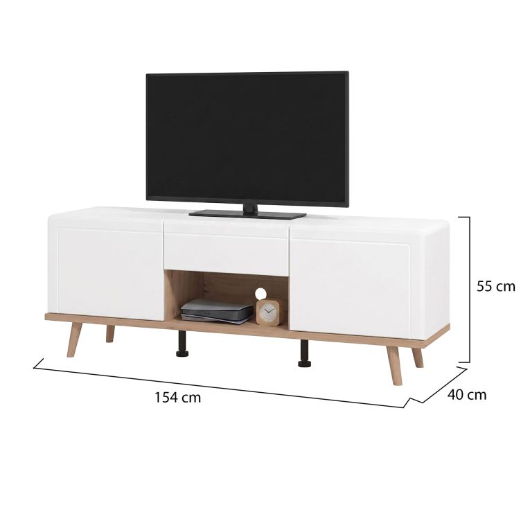 Mobile Porta tv Bianco Marrone Rovere Nodi un Cassetto un Ripiano 154x40x55h cm, 2 Ante - Stra