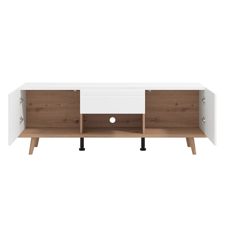 Mobile Porta tv Bianco Marrone Rovere Nodi un Cassetto un Ripiano 154x40x55h cm, 2 Ante - Stra