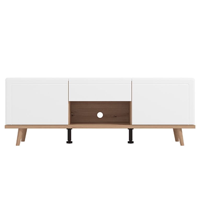 Mobile Porta tv Bianco Marrone Rovere Nodi un Cassetto un Ripiano 154x40x55h cm, 2 Ante - Stra