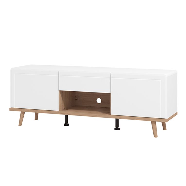 Mobile Porta tv Bianco Marrone Rovere Nodi un Cassetto un Ripiano 154x40x55h cm, 2 Ante - Stra