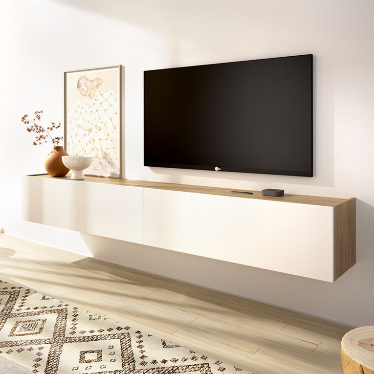 Mobile Porta tv Bianco Marrone Rovere Nodi un Ripiano 2 Ante 35x180x29h cm, 2 Vani - Bigfork