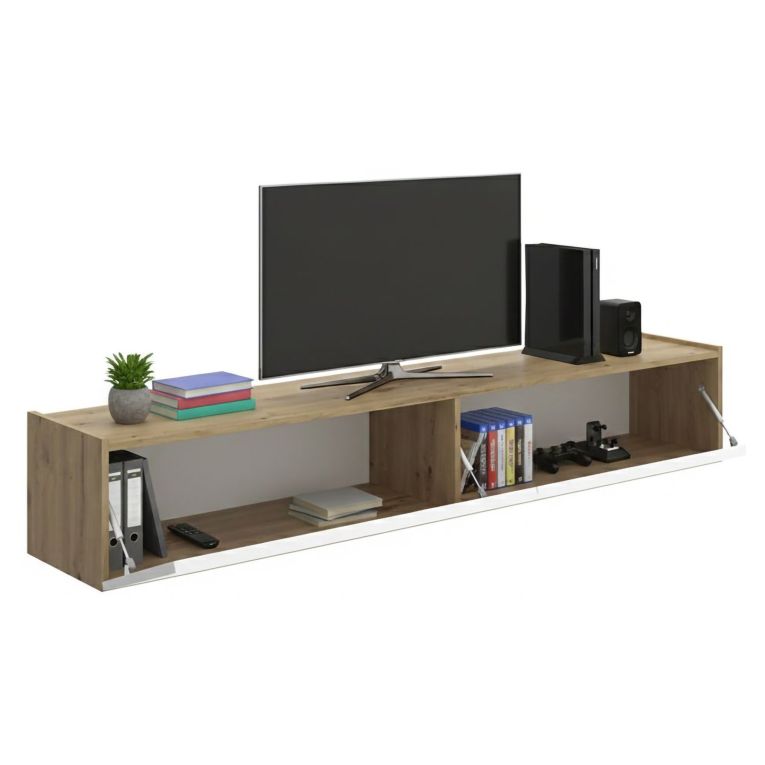 Mobile Porta tv Bianco Marrone Rovere Nodi un Ripiano 2 Ante 35x180x29h cm, 2 Vani - Bigfork