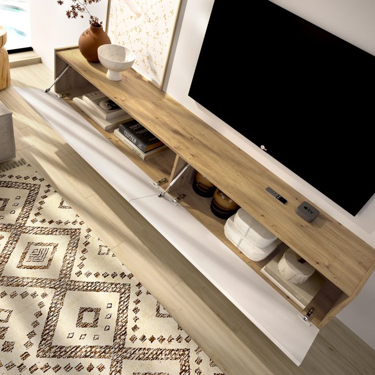 Mobile Porta tv Bianco Marrone Rovere Nodi un Ripiano 2 Ante 35x180x29h cm, 2 Vani - Bigfork