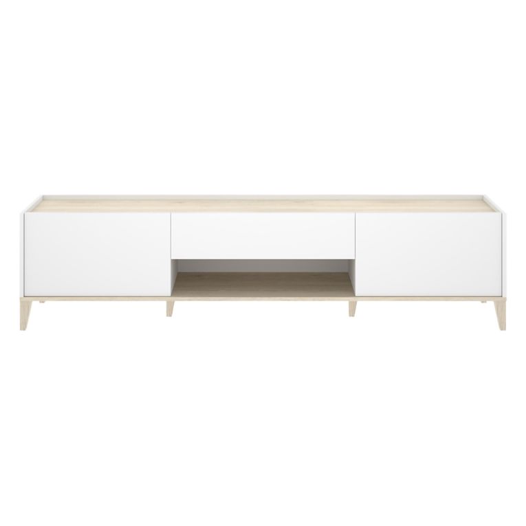 Mobile Porta tv Bianco Marrone Rovere un Cassetto 4 Ripiani 39x197x50h cm, 2 Ante - Yreka