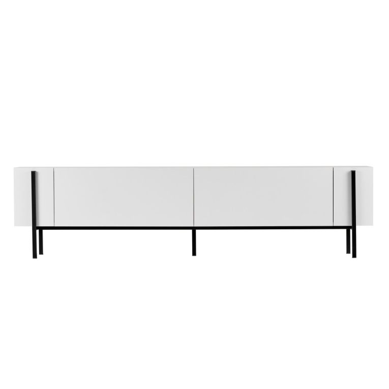 Mobile Porta tv Bianco Nero 2 Ante 4 Vani 180x30x45h cm, Apertura a Ribalta - Noga