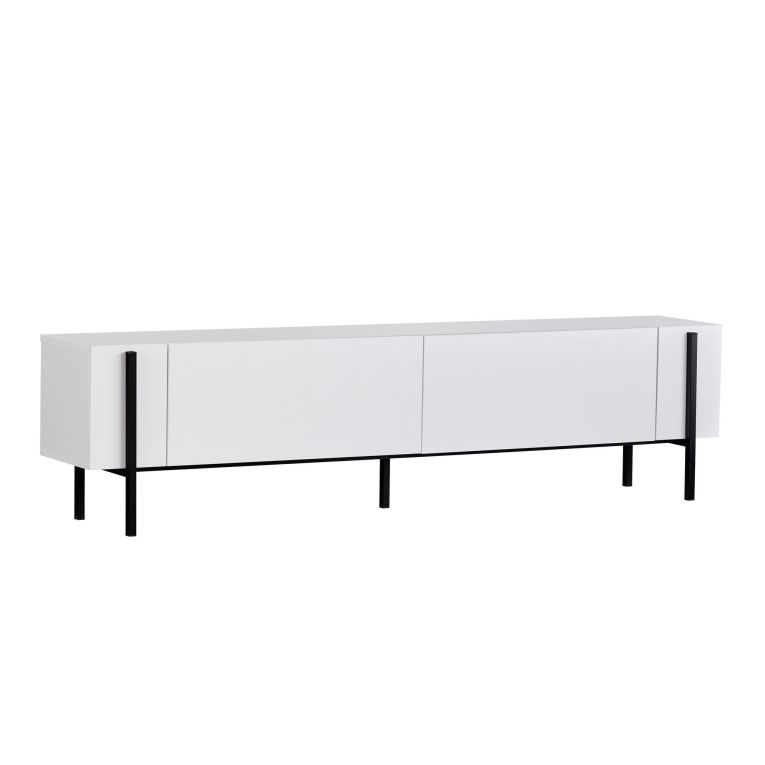 Mobile Porta tv Bianco Nero 2 Ante 4 Vani 180x30x45h cm, Apertura a Ribalta - Noga