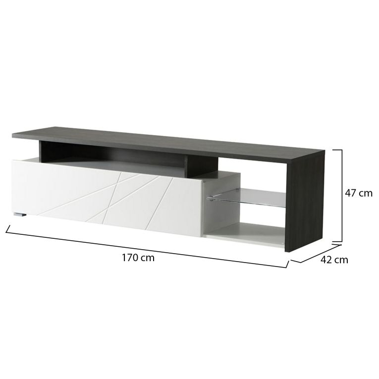 Mobile Porta tv Bianco Nero Antracite 6 Ripiani 5 Vani 170x42x47h cm, Un'anta - Induno