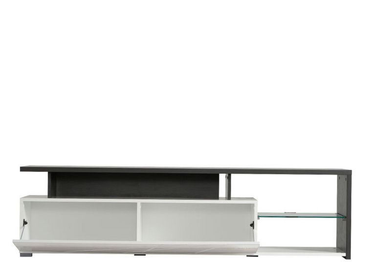 Mobile Porta tv Bianco Nero Antracite 6 Ripiani Un'anta 170x41.5x46.5h cm, Dettaglio Geometrico, Ripiano in Vetro - Induno