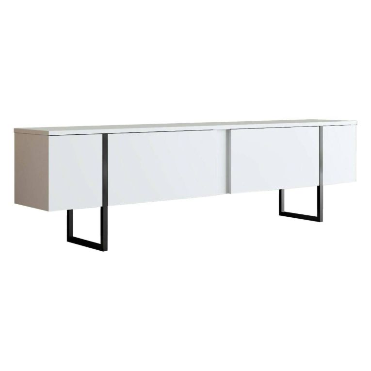 Mobile Porta tv Bianco Nero Cassetti un Ripiano 180x30x50h cm, 2 Ante - Abishia