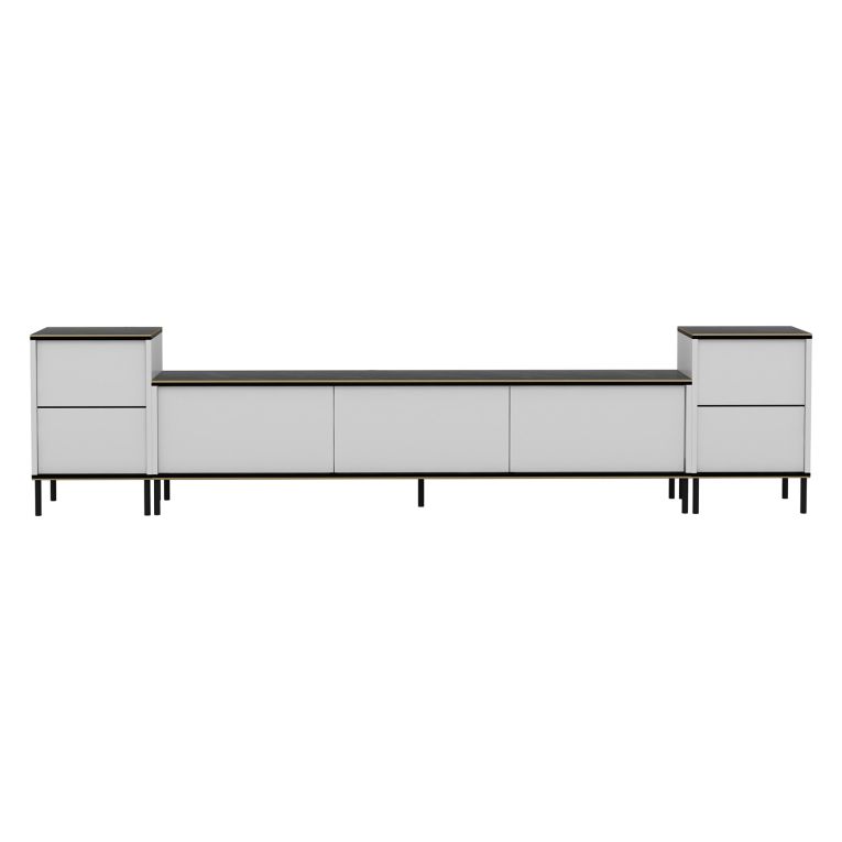 Mobile Porta tv Bianco Nero Marmo 2 Ripiani 5 Ante 260x35x45h cm, con Finiture oro - Cortin