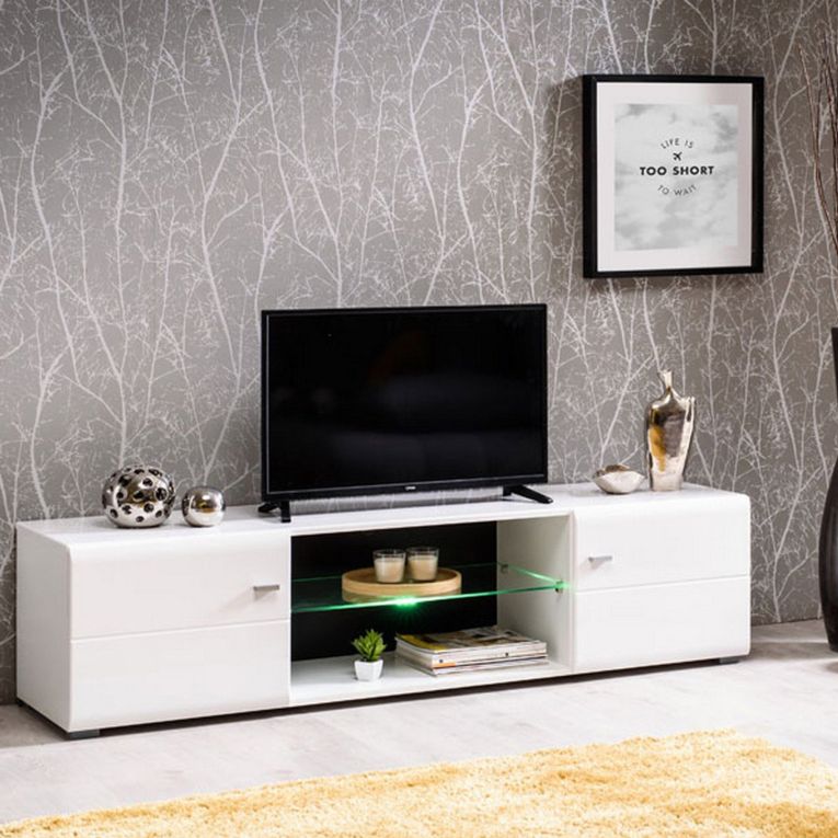 Mobile Porta tv Bianco Nero un Ripiano 2 Ante 170x41.5x41.5h cm, Ripiano in Vetro - Furci