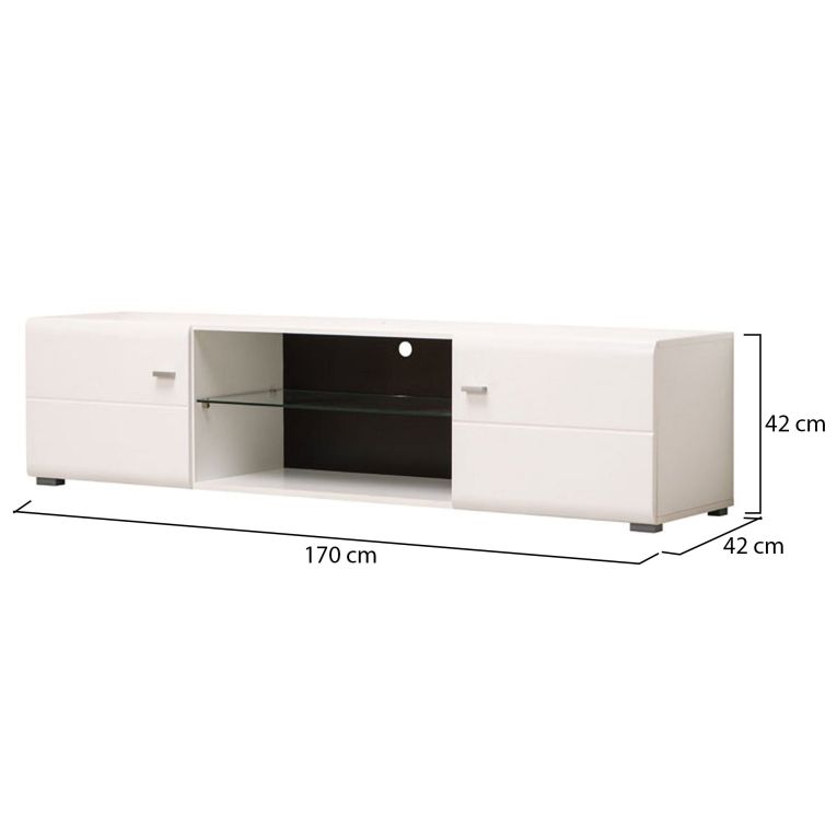 Mobile Porta tv Bianco Nero un Ripiano 2 Ante 170x41.5x41.5h cm, Ripiano in Vetro - Furci