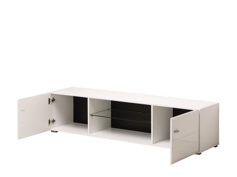 Mobile Porta tv Bianco Nero un Ripiano 2 Ante 170x41.5x41.5h cm, Ripiano in Vetro - Furci