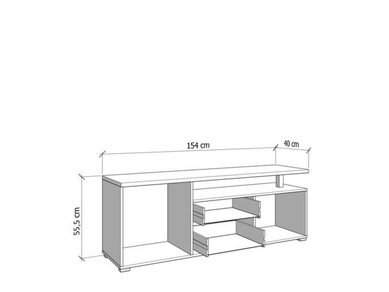Mobile Porta tv Bianco Opaco Marrone Rovere 2 Cassetti 2 Ripiani 154x40x55.5h cm, Apertura Battente, Scorrevole - Melzo