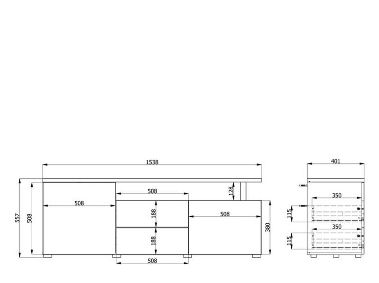 Mobile Porta tv Bianco Opaco Marrone Rovere 2 Cassetti 2 Ripiani 154x40x55.5h cm, Apertura Battente, Scorrevole - Melzo