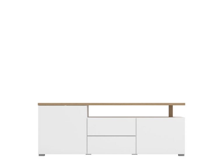Mobile Porta tv Bianco Opaco Marrone Rovere 2 Cassetti 2 Ripiani 154x40x55.5h cm, Apertura Battente, Scorrevole - Melzo