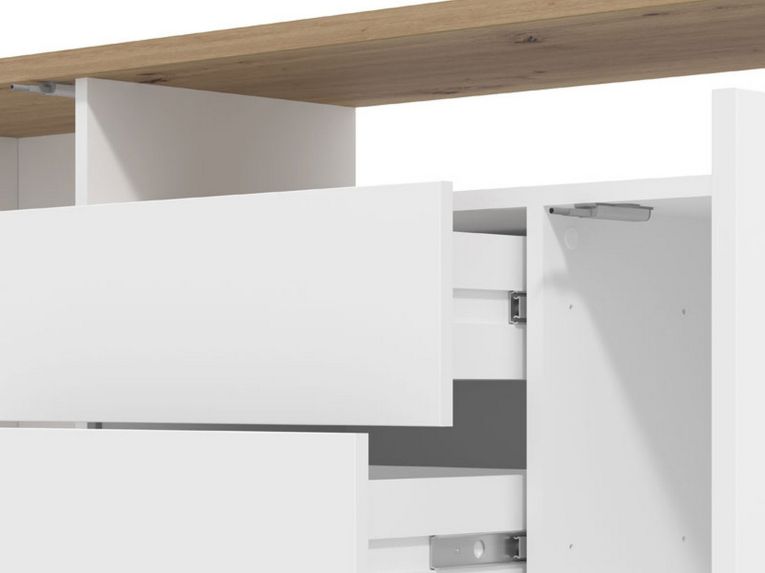 Mobile Porta tv Bianco Opaco Marrone Rovere 2 Cassetti 2 Ripiani 154x40x55.5h cm, Apertura Battente, Scorrevole - Melzo